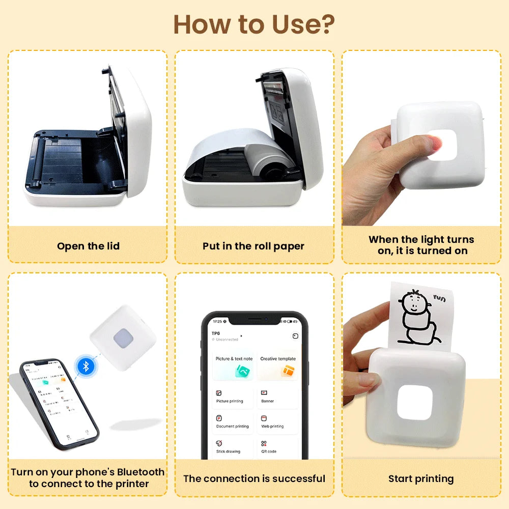 TP6 Pocket Sticker Printer,Portable Bluetooth Pocket Phone Printer for Anatomy Flashcards, Journal, Photos, Notes, Kids Gift